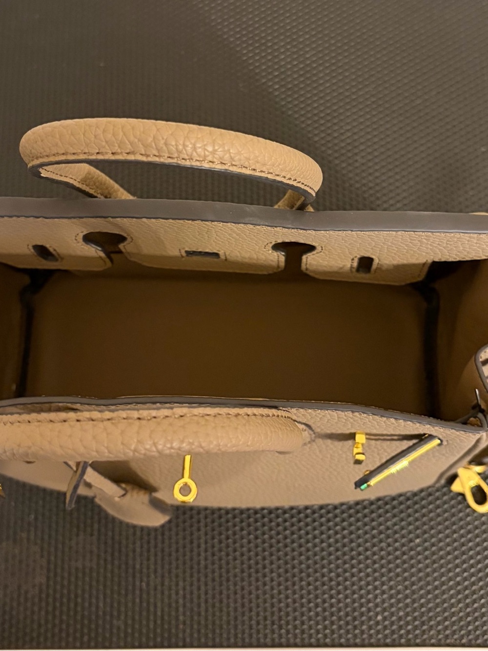 Taupe( a grey beige)  Vegan Leather Top-Handle Satchel with Gold Hardware - Picture 2 of 11
